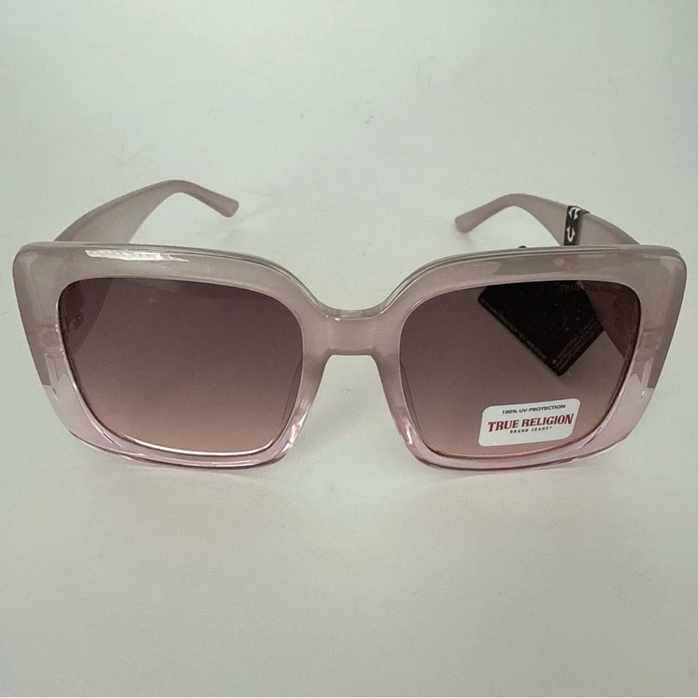 NEW TRUE RELIGION Oversized Square Sunglasses Clear Light Pink Acetate
